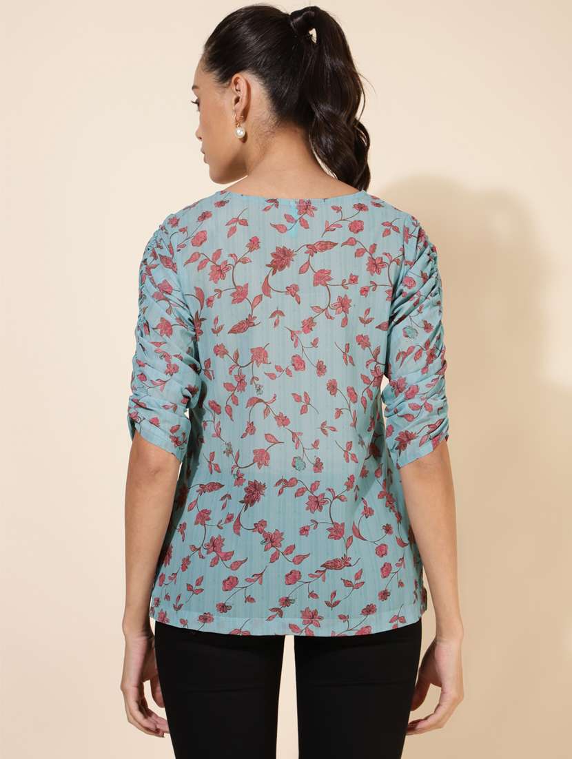 light blue floral printed regular top - 20445995 -  Standard Image - 3