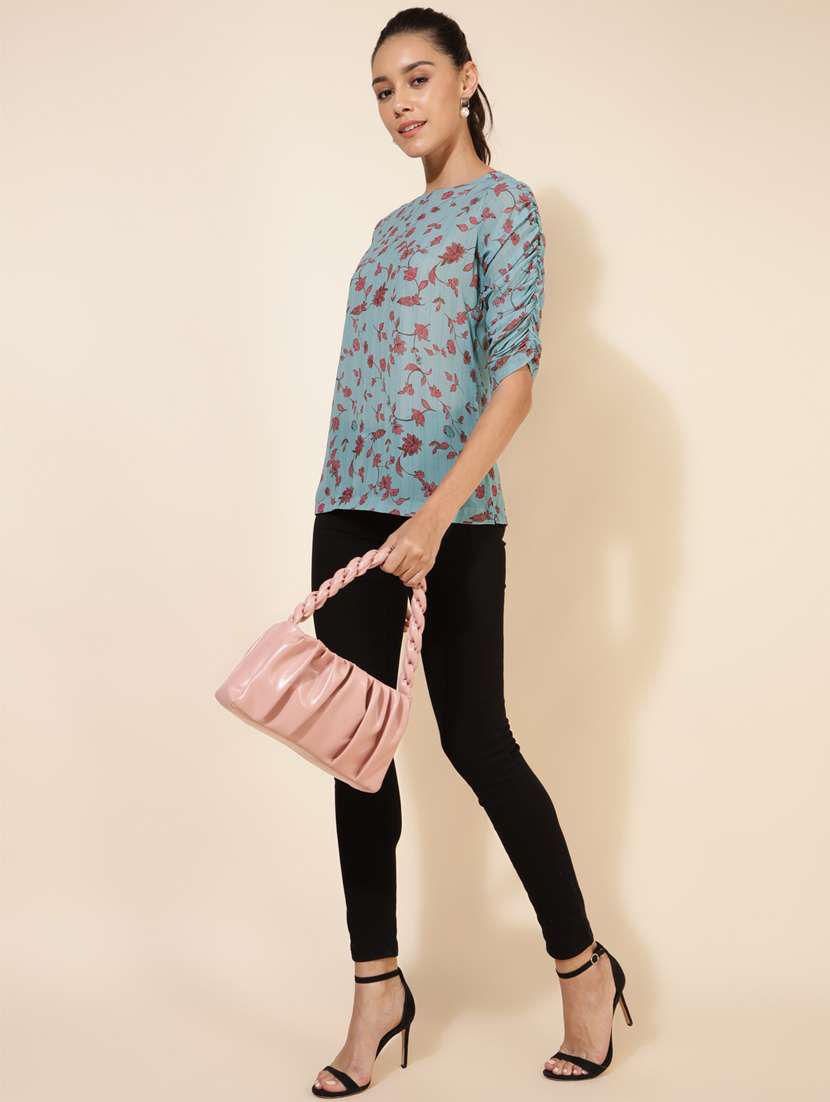 light blue floral printed regular top - 20445995 -  Standard Image - 5