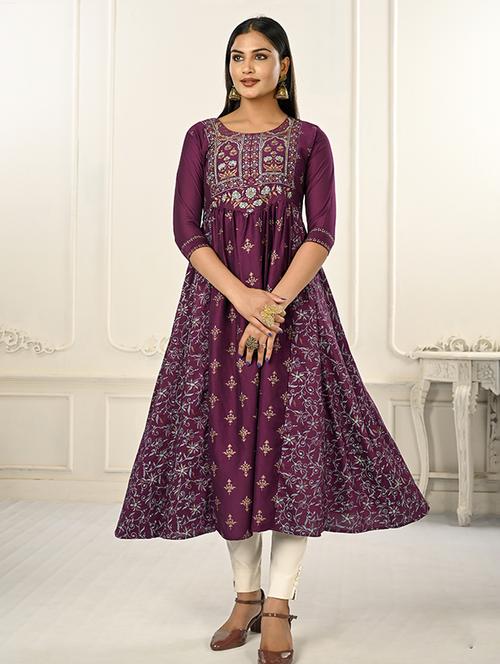 women three quarter sleeve flared kurta - 20446461 -  Standard Image - 0