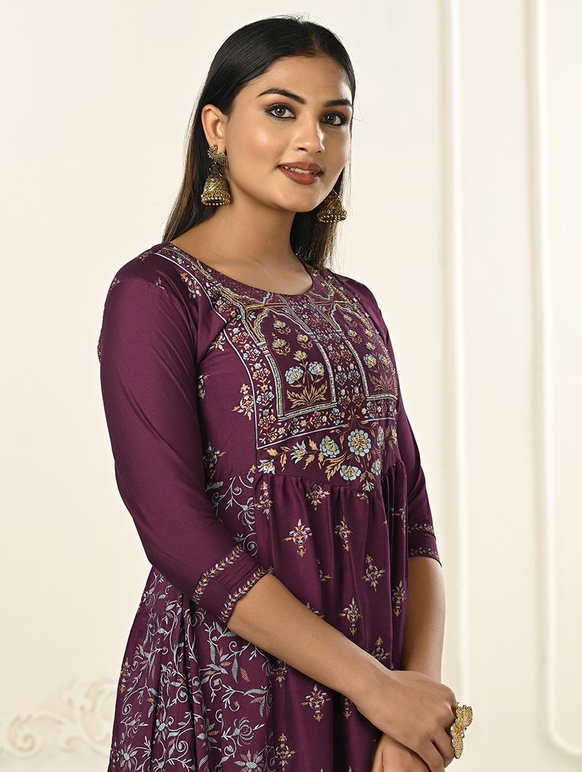 women three quarter sleeve flared kurta - 20446461 - Standard Image - 3