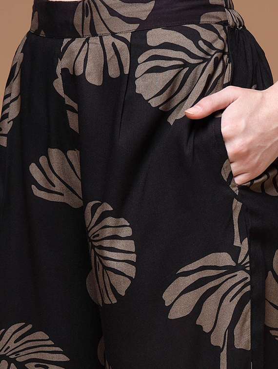 black tropical print top and trouser set - 20446529 -  Standard Image - 3
