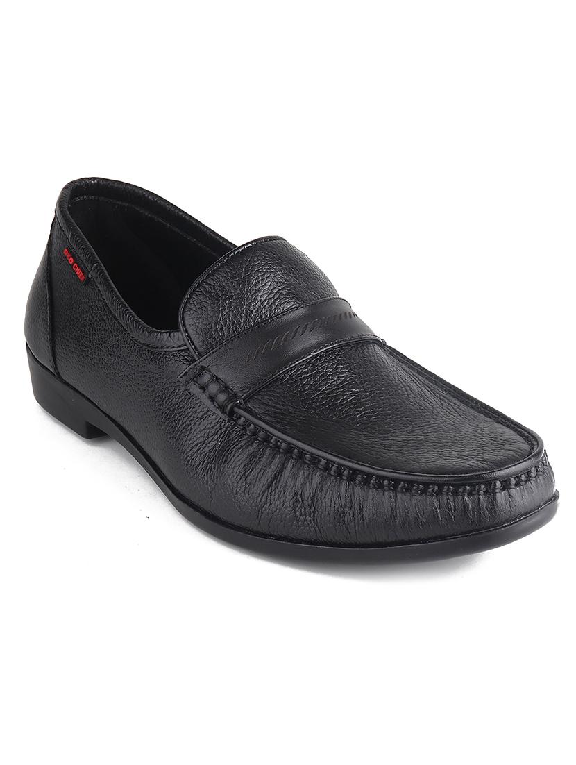 men solid black leather slip on loafer - 20446791 - Zoom Image - 0
