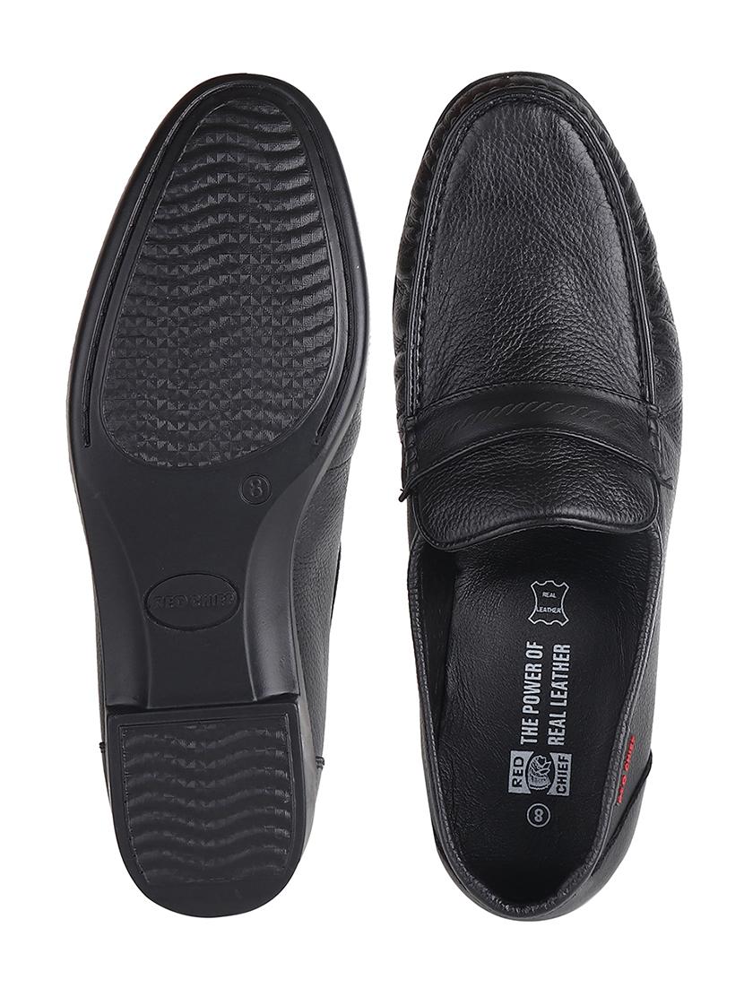 men solid black leather slip on loafer - 20446791 - Standard Image - 3