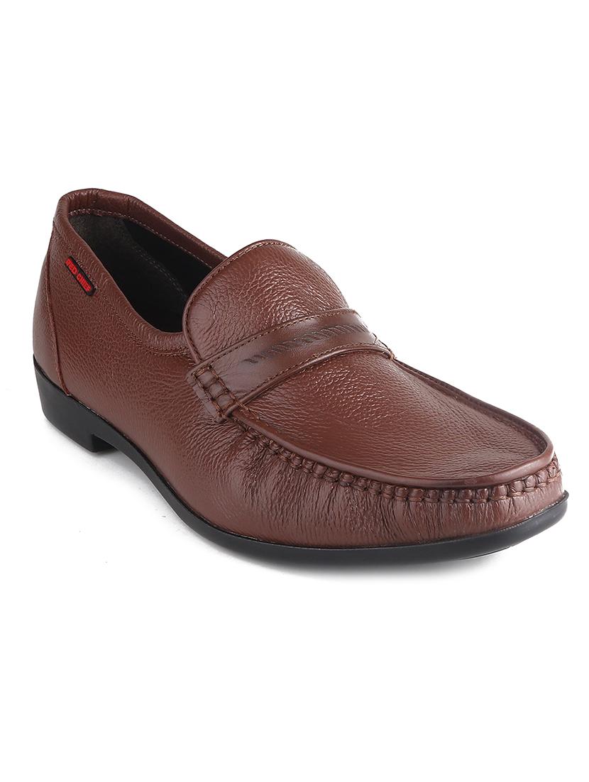 men solid brown leather slip on loafer - 20446792 - Zoom Image - 0