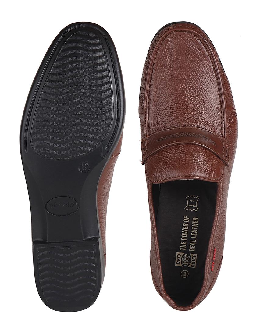 men solid brown leather slip on loafer - 20446792 - Standard Image - 3