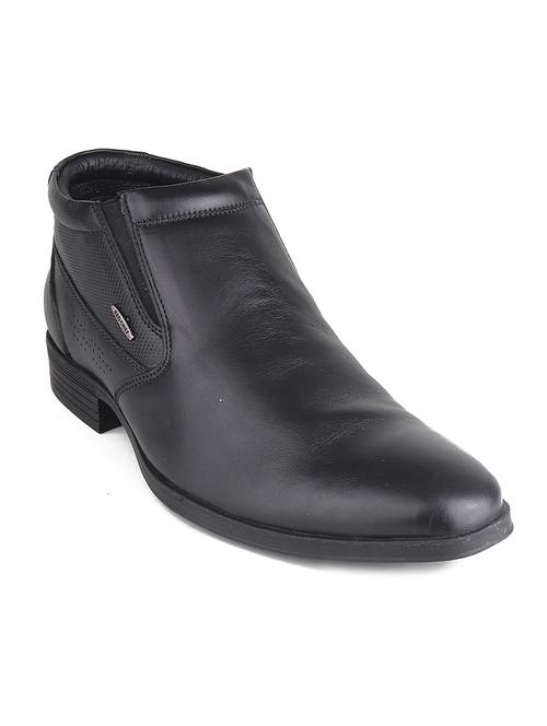 men textured black high ankle leather slip on - 20446800 - Standard Image - 0