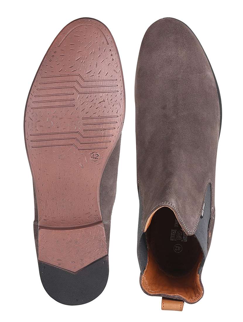 men solid grey suede high ankle boots - 20446807 -  Standard Image - 3