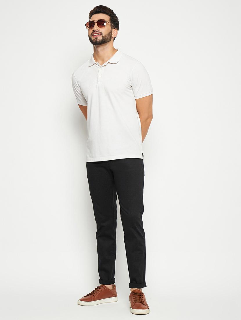 men solid black cotton casual trouser - 20446906 - Standard Image - 3