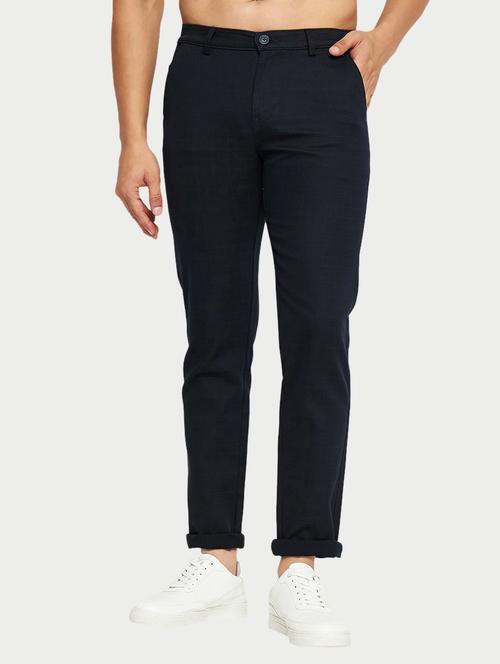men checkered black cotton casual trouser - 20446907 -  Standard Image - 0