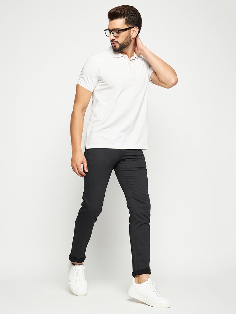 men solid black cotton flat front casual trouser - 20446910 - Standard Image - 3