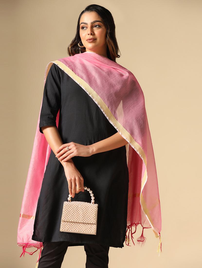 women pink plain chanderi dupatta - 20446920 - Standard Image - 3