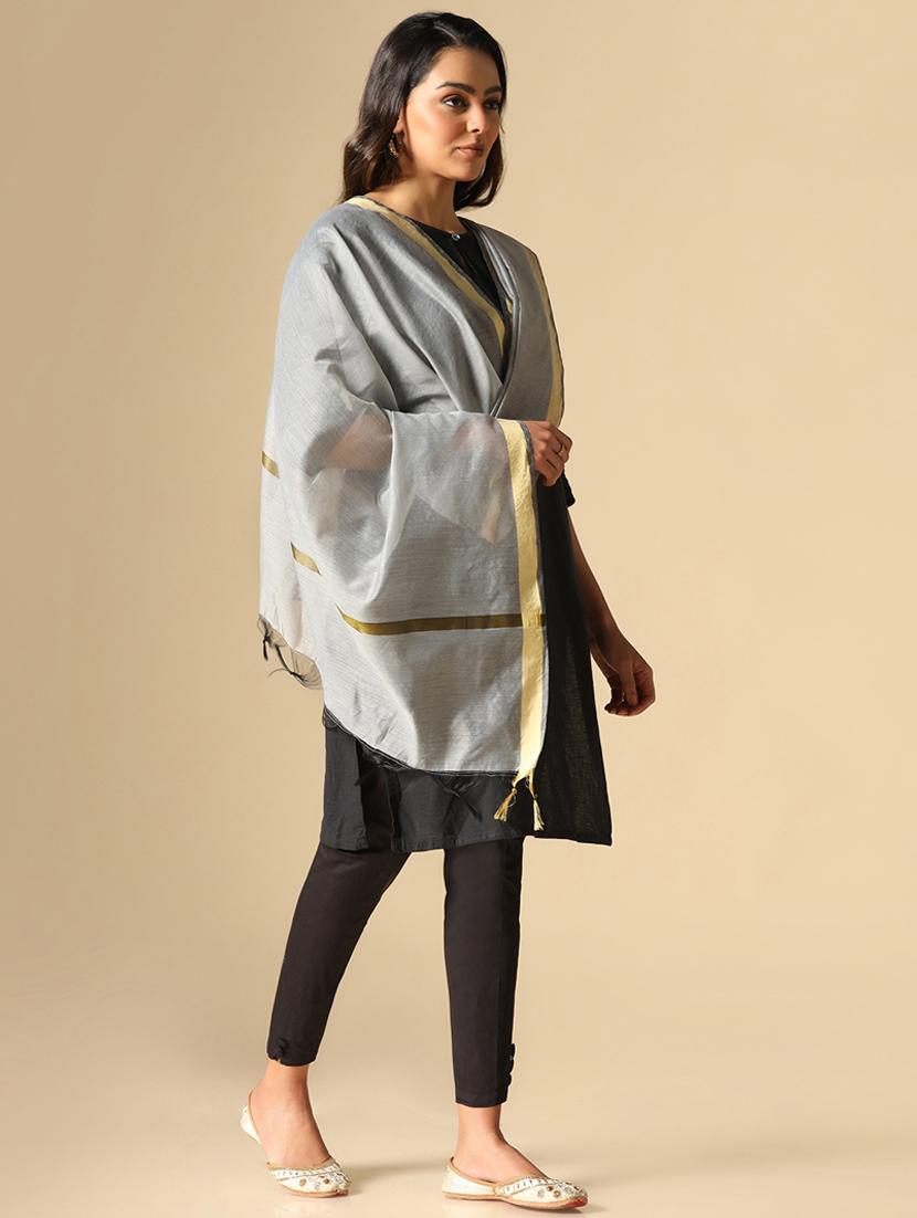 women grey plain chanderi dupatta - 20446922 - Standard Image - 3