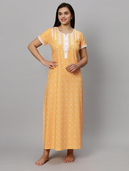 yellow printed short sleeves nighty - 20447283 - Standard Image - 0