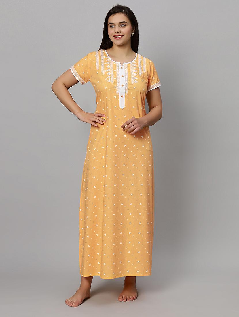 yellow printed short sleeves nighty - 20447283 - Zoom Image - 0