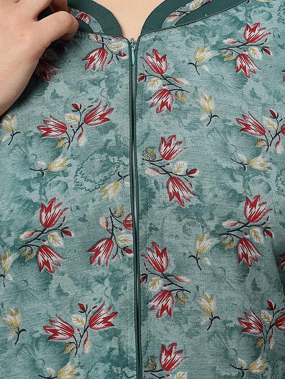 teal floral print short sleeves nighty - 20447289 - Standard Image - 3