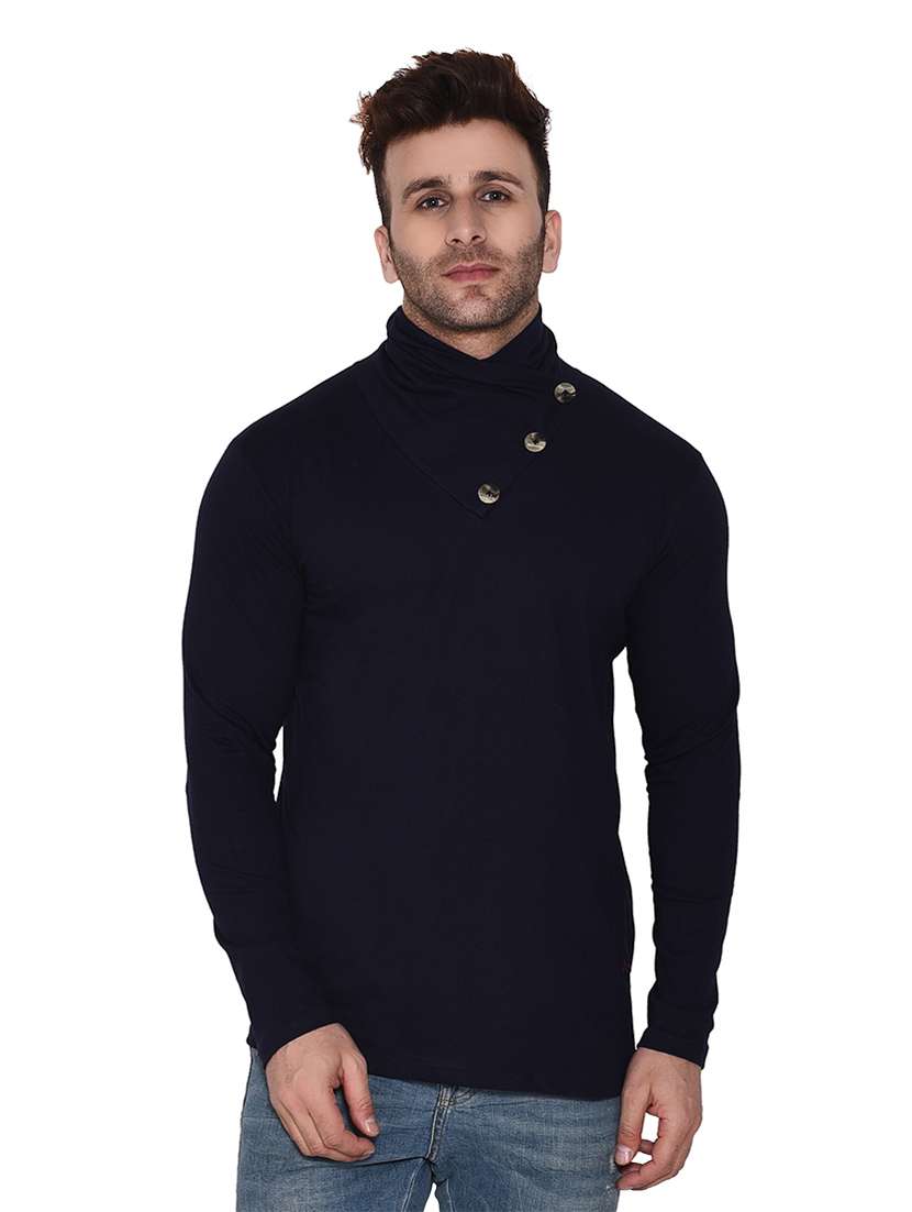 men long sleeved solid regular t-shirt