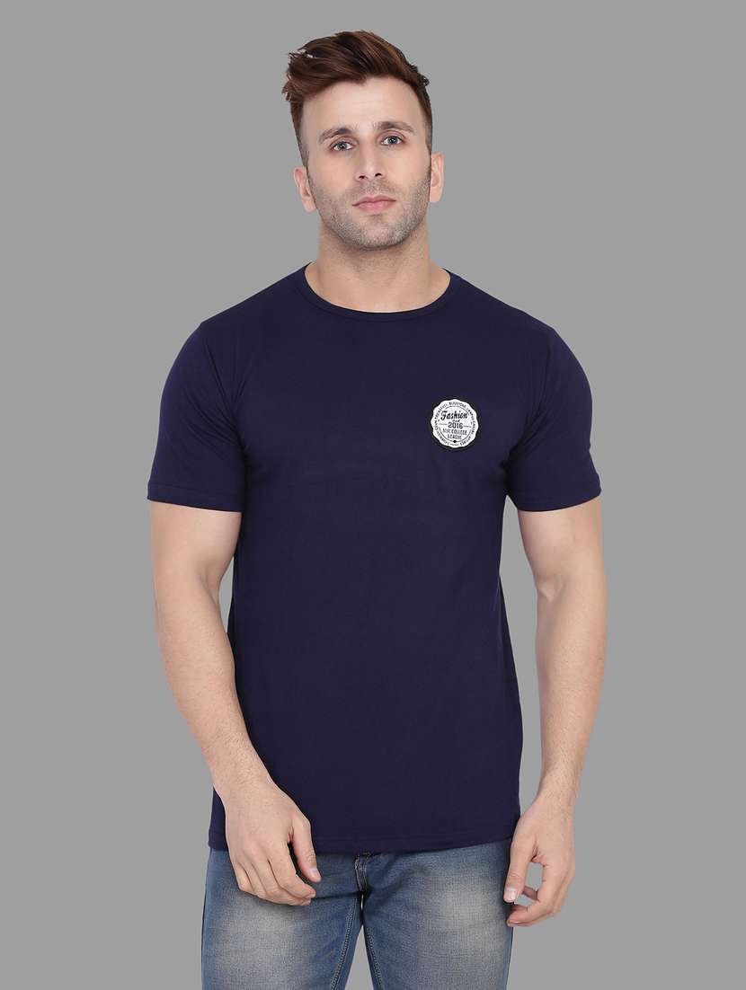men round neck solid regular t-shirt