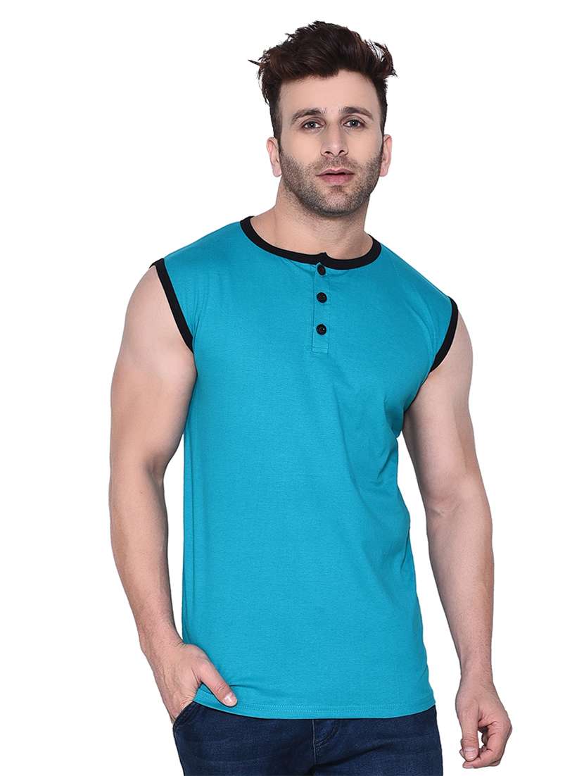 men solid cotton sleeveless t-shirt