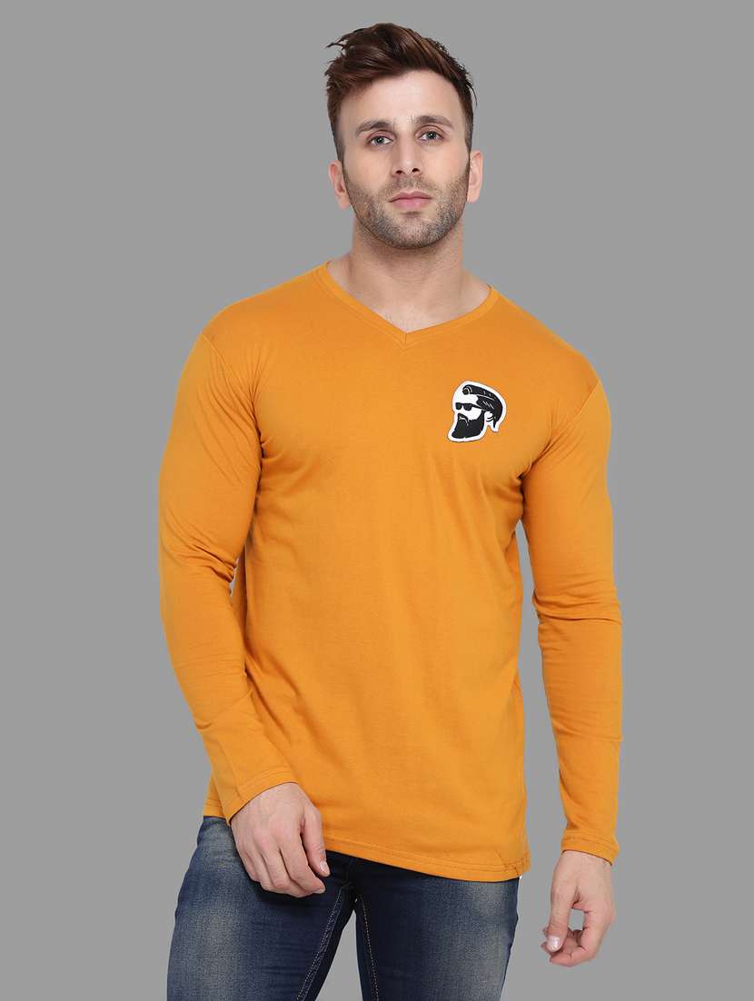 men long sleeved solid regular t-shirt