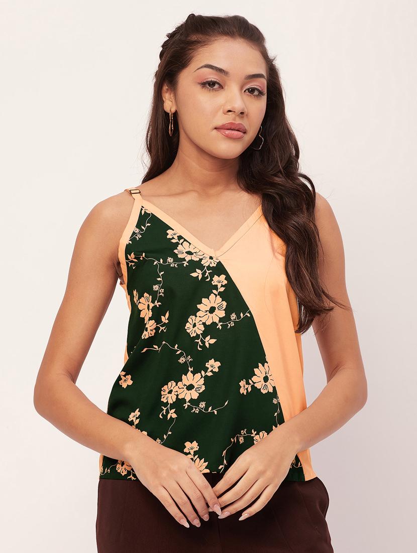 green poly crepe camisole top - 20448776 -  Zoom Image - 0