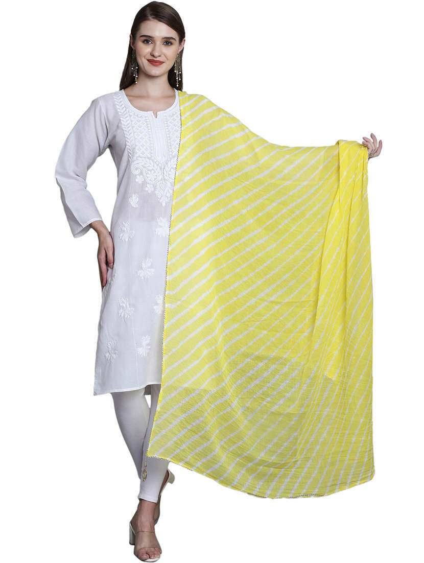 women yellow leheriya print dupatta