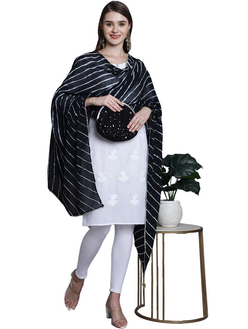 women black leheriya print dupatta - 20448800 -  Standard Image - 3