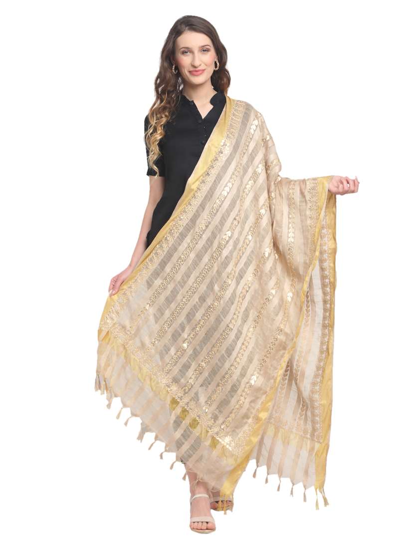 women beige embroidered dupatta