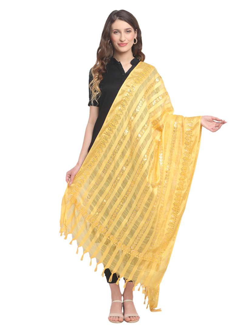 women yellow embroidered dupatta