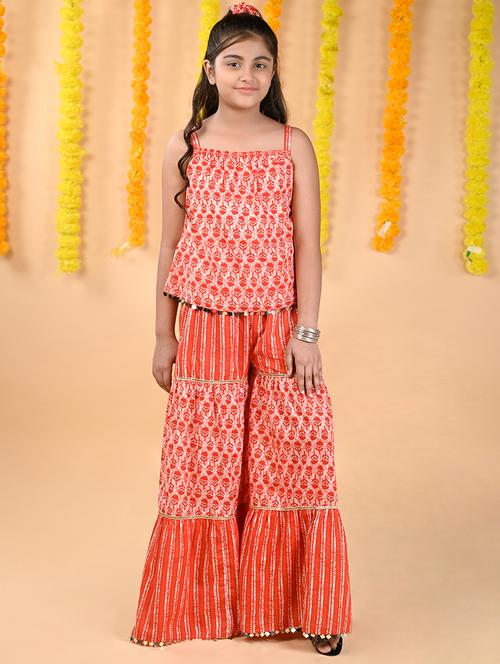 girls batik printed top and sharara pant set - 20448846 - Standard Image - 0