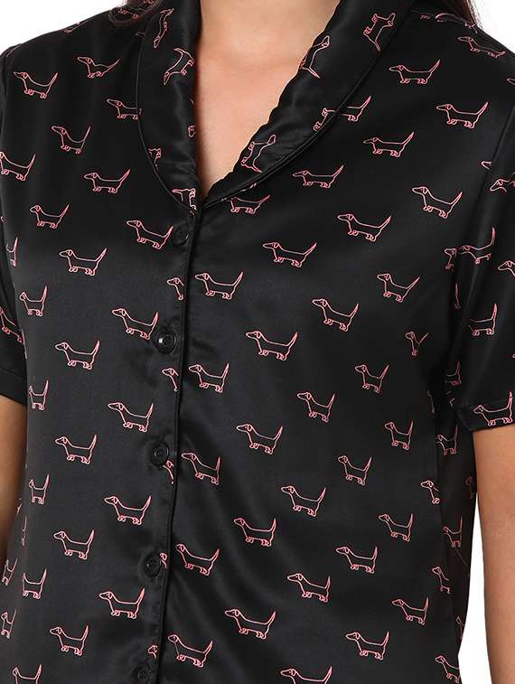 black quirky print pyjama nightwear set - 20448946 -  Standard Image - 3