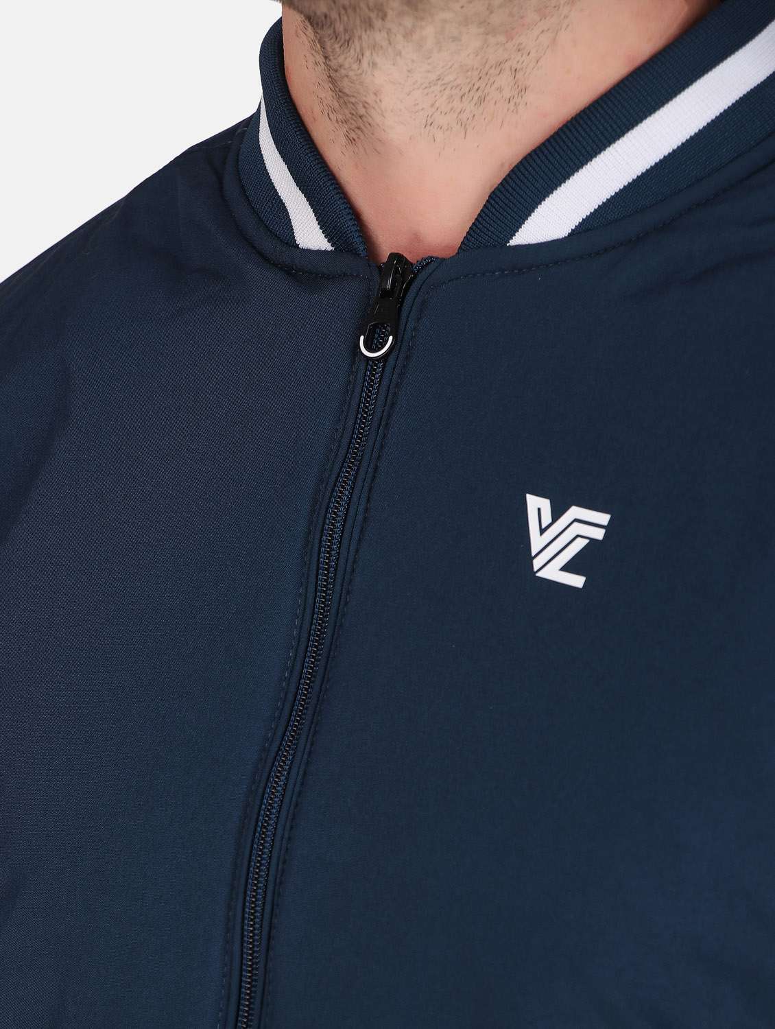 men solid navy blue polyester bomber jacket - 20449014 -  Standard Image - 5