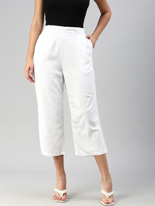 women white viscose straight fit palazzo - 20449309 -  Standard Image - 0