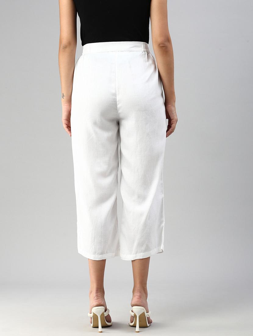 women white viscose straight fit palazzo - 20449309 - Standard Image - 3