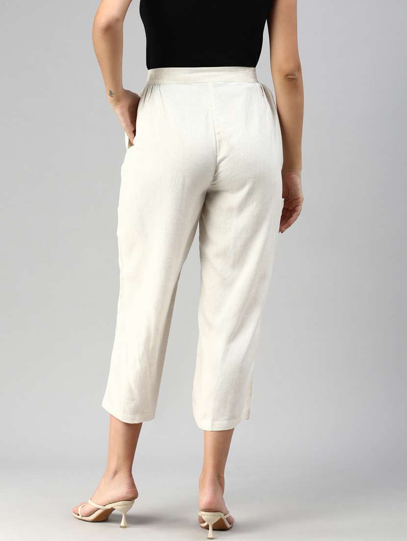 women off white viscose straight fit palazzo - 20449310 - Standard Image - 3