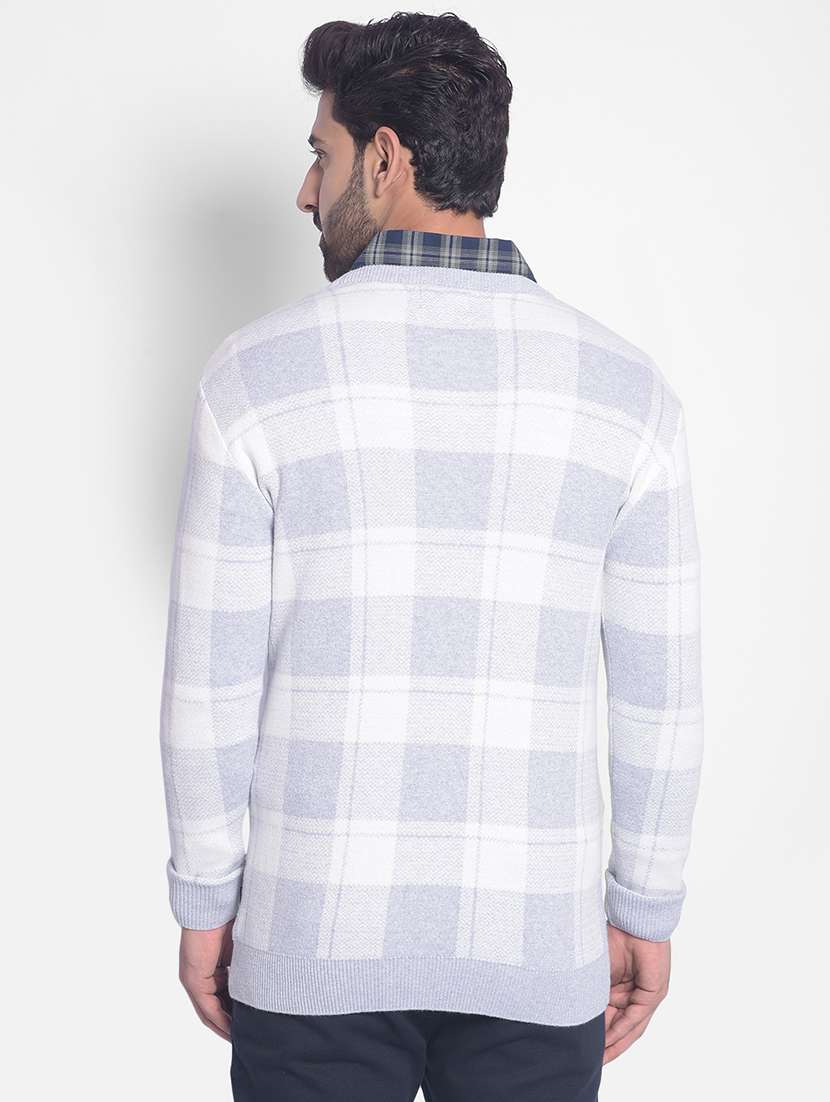 men checkered white cotton pullover - 20449327 -  Standard Image - 3