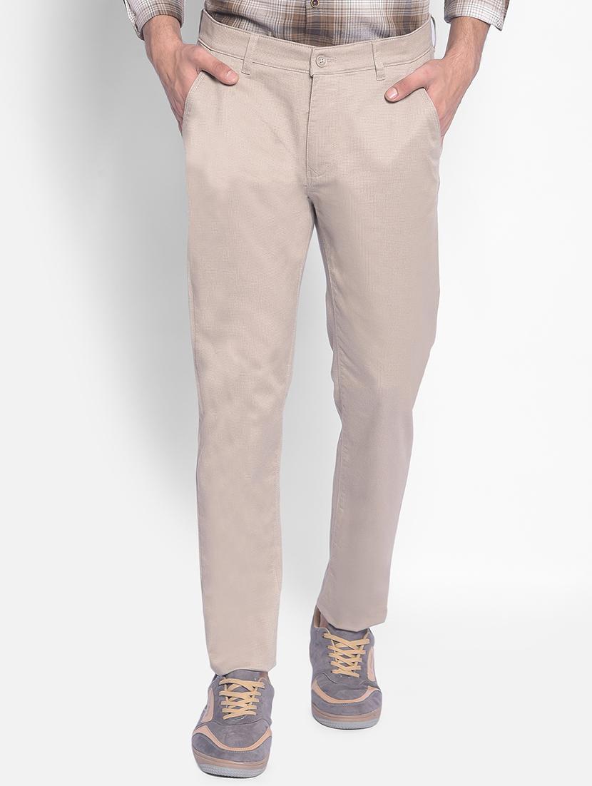 men's beige flat front casual trouser