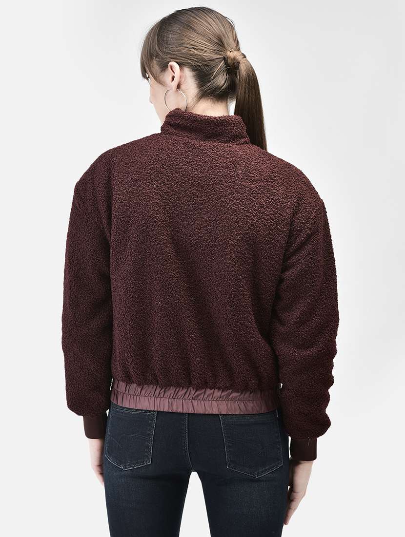 burgundy solid fur jacket - 20449374 -  Standard Image - 3