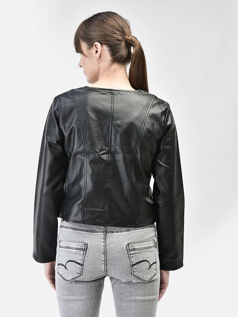 women black poly blend regular jacket - 20449375 -  Standard Image - 3