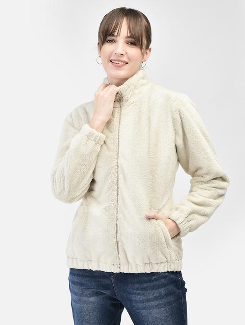 women cream polyester fur jacket - 20449380 - Standard Image - 0