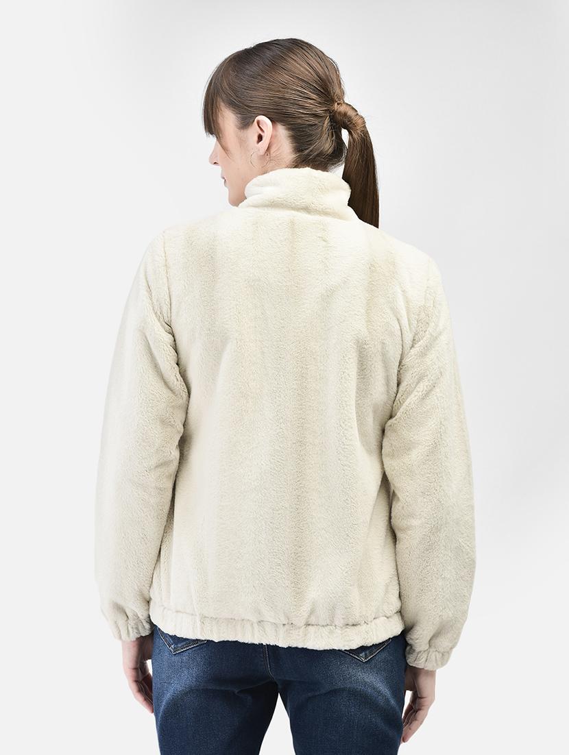 women cream polyester fur jacket - 20449380 - Standard Image - 3