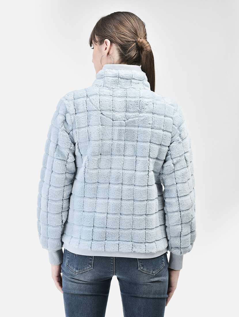 women blue polyester fur jacket - 20449382 - Standard Image - 3