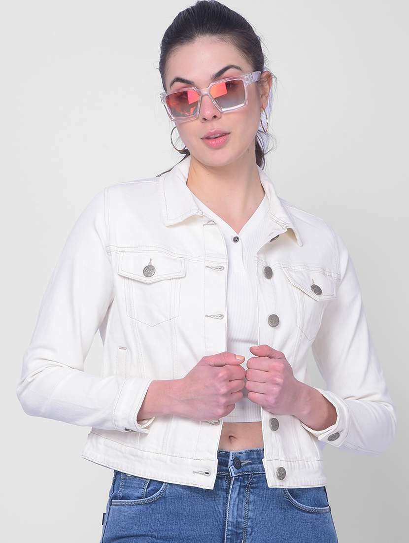 women white cotton blend denim jacket