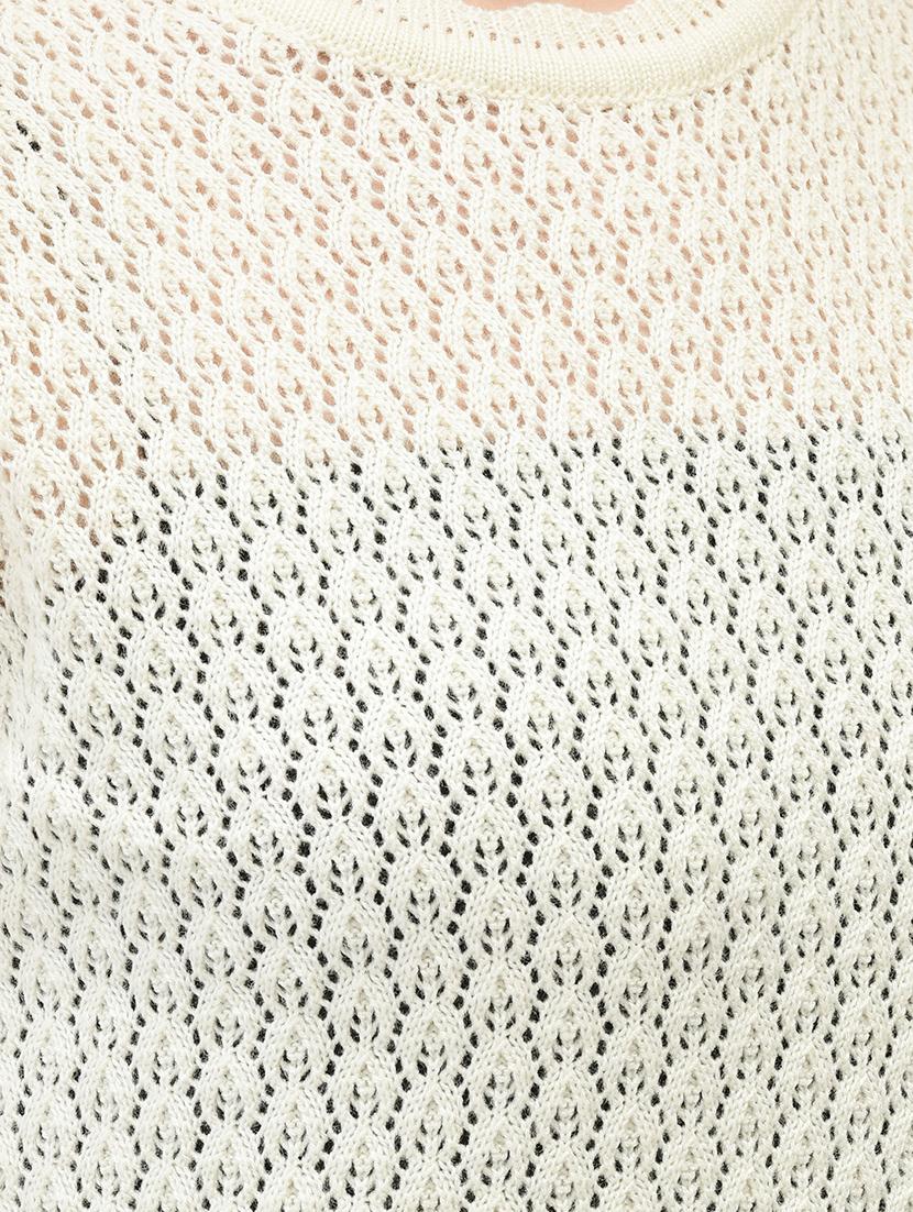 women self designed beige schiffli acrylic pullover - 20449421 - Standard Image - 5