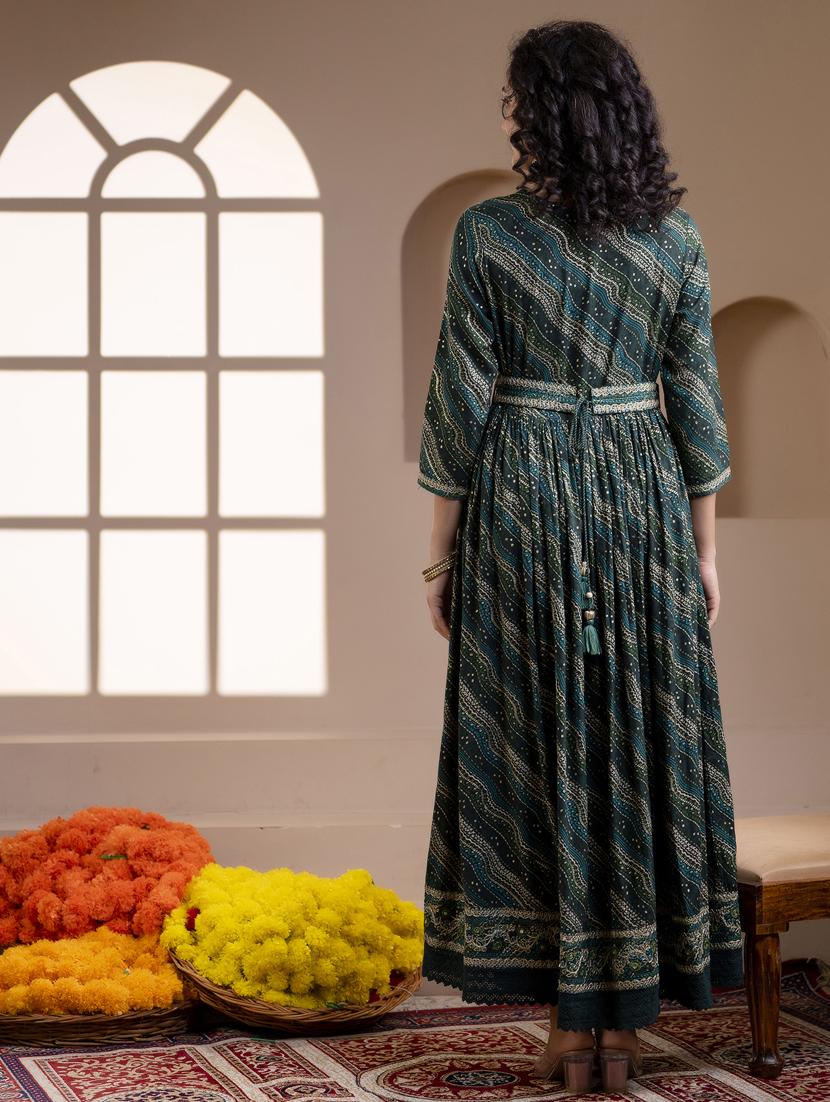 teal three quarter sleeve kurta dupatta set - 20449474 - Standard Image - 3