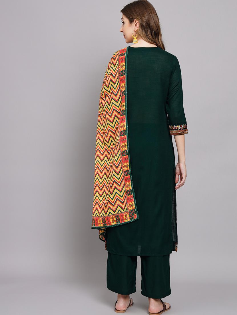 bottle green three quarter sleeve suit set - 20449690 - Standard Image - 3