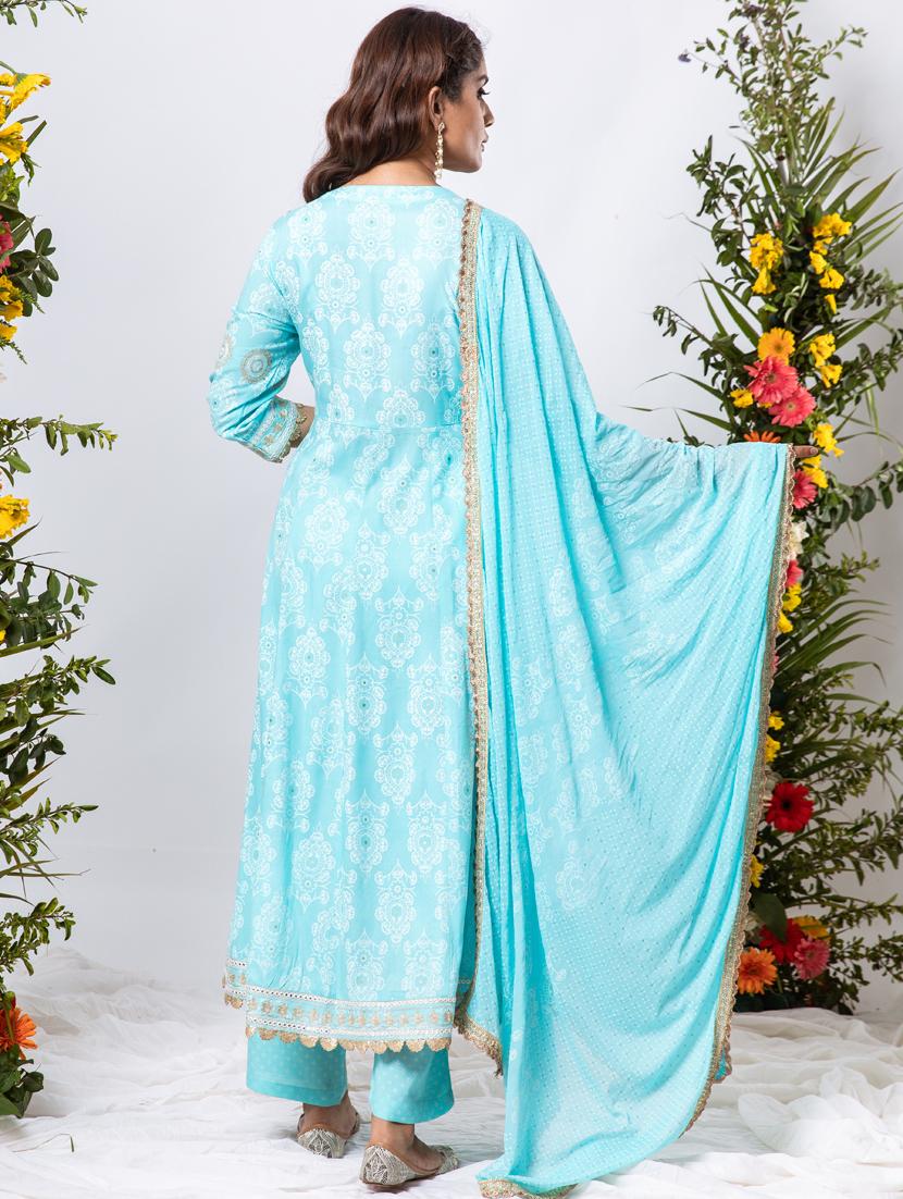 women light blue round neck kurta palazzo set with dupatta - 20449718 - Standard Image - 3
