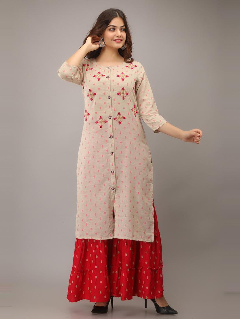 embroidered beige kurta sharara set - 20449762 - Zoom Image - 0