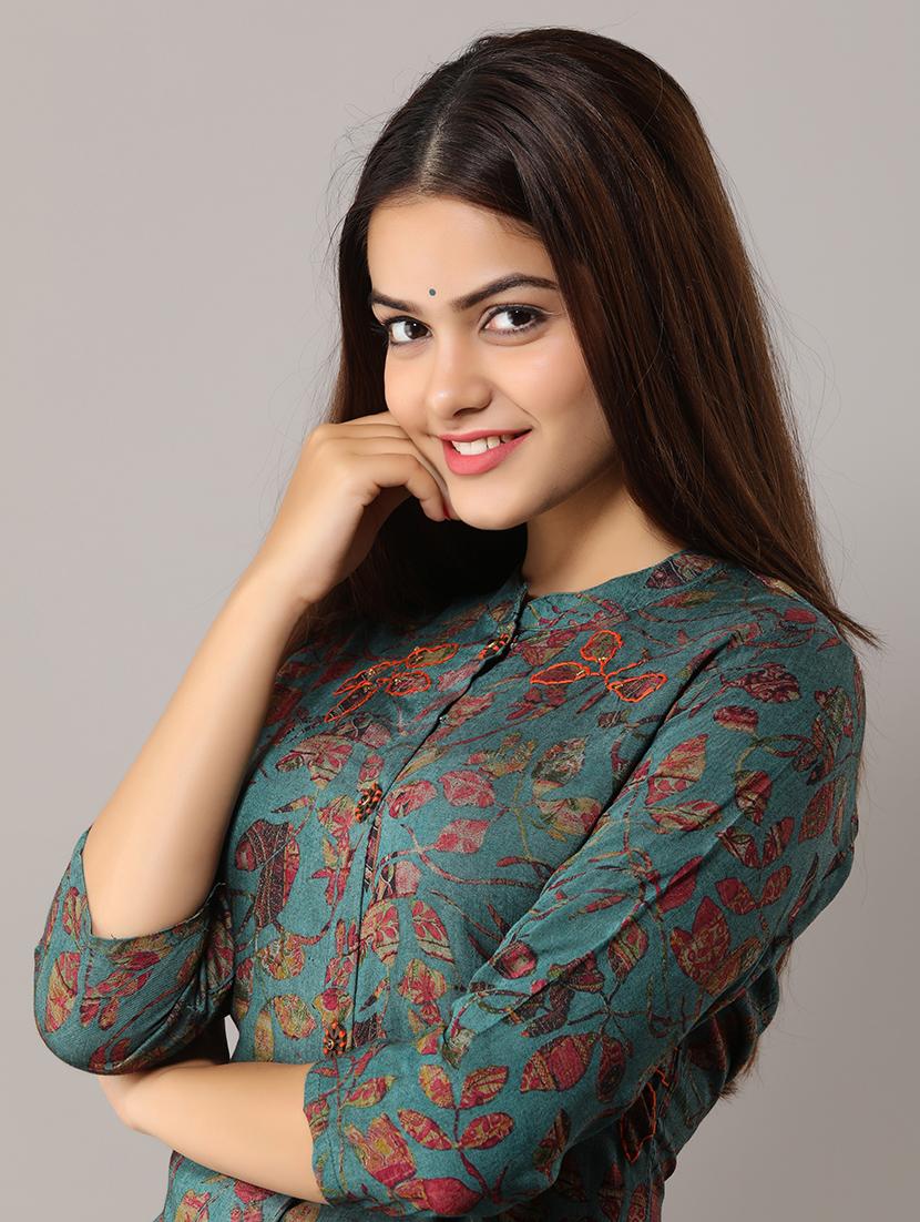 teal printed kurta palazzo set - 20449774 - Standard Image - 3