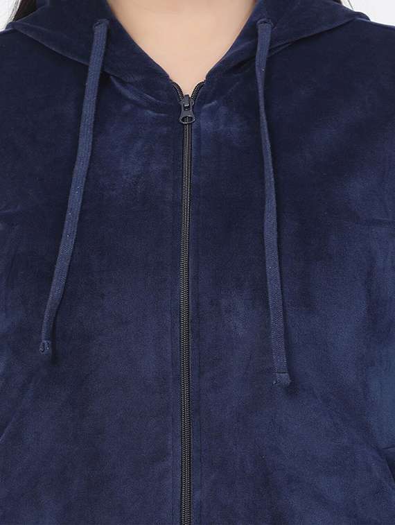 plus size navy blue solid hooded neck sweatshirt - 20449906 -  Standard Image - 3
