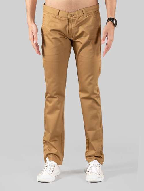 men's khaki flat front casual trouser - 20449960 - Standard Image - 0